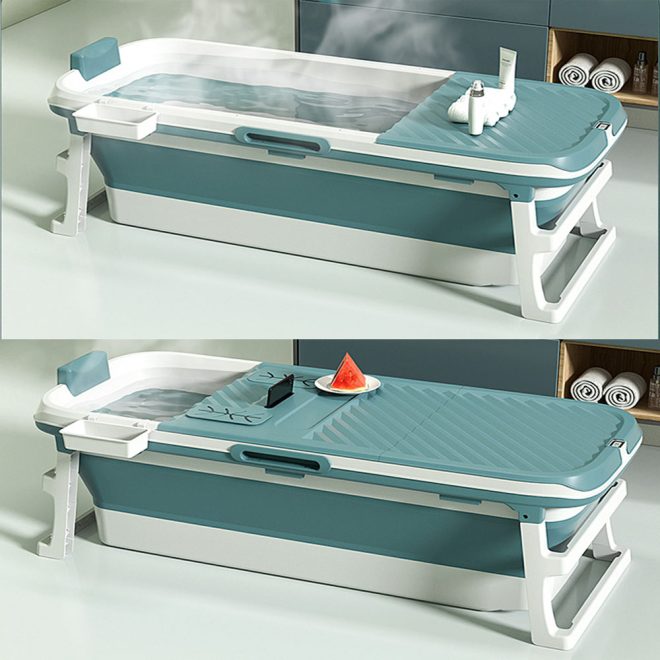 Foldable Massage Bathtub Portable Bath Tub with Drain for adult – 135x61x54 cm