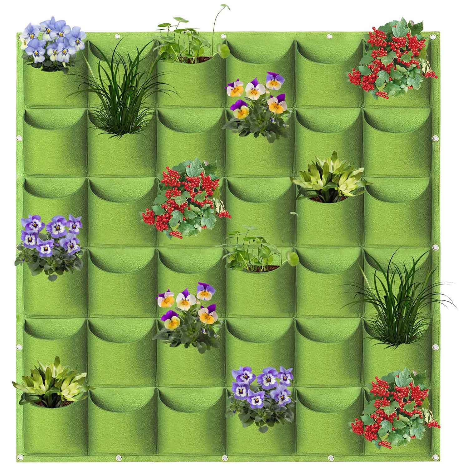 Wall Hanging Planter Planting Grow Bag Vertical Garden Vegetable Flower – Green, 36 Pockets