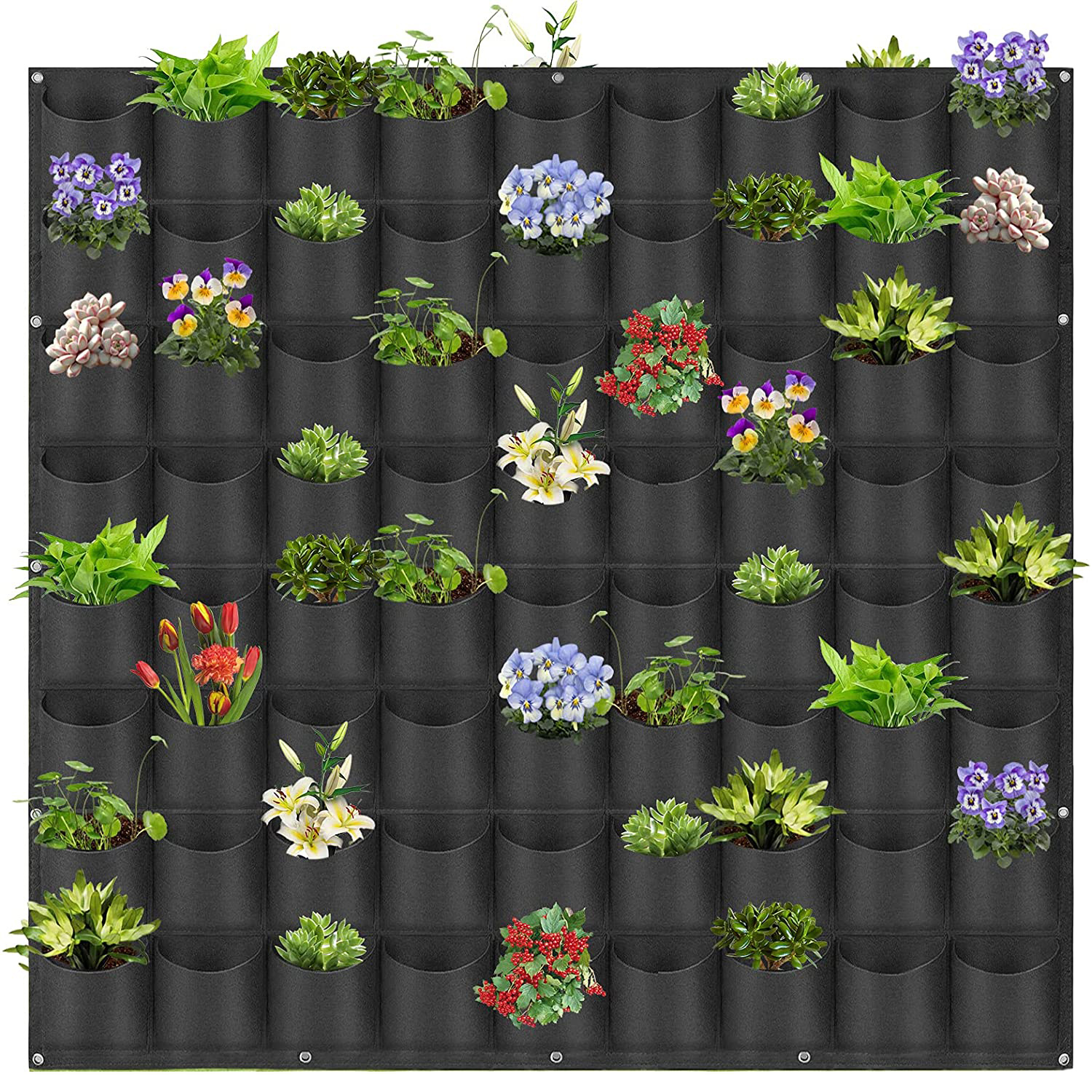 Wall Hanging Planter Planting Grow Bag Vertical Garden Vegetable Flower – Black, 72 Pockets