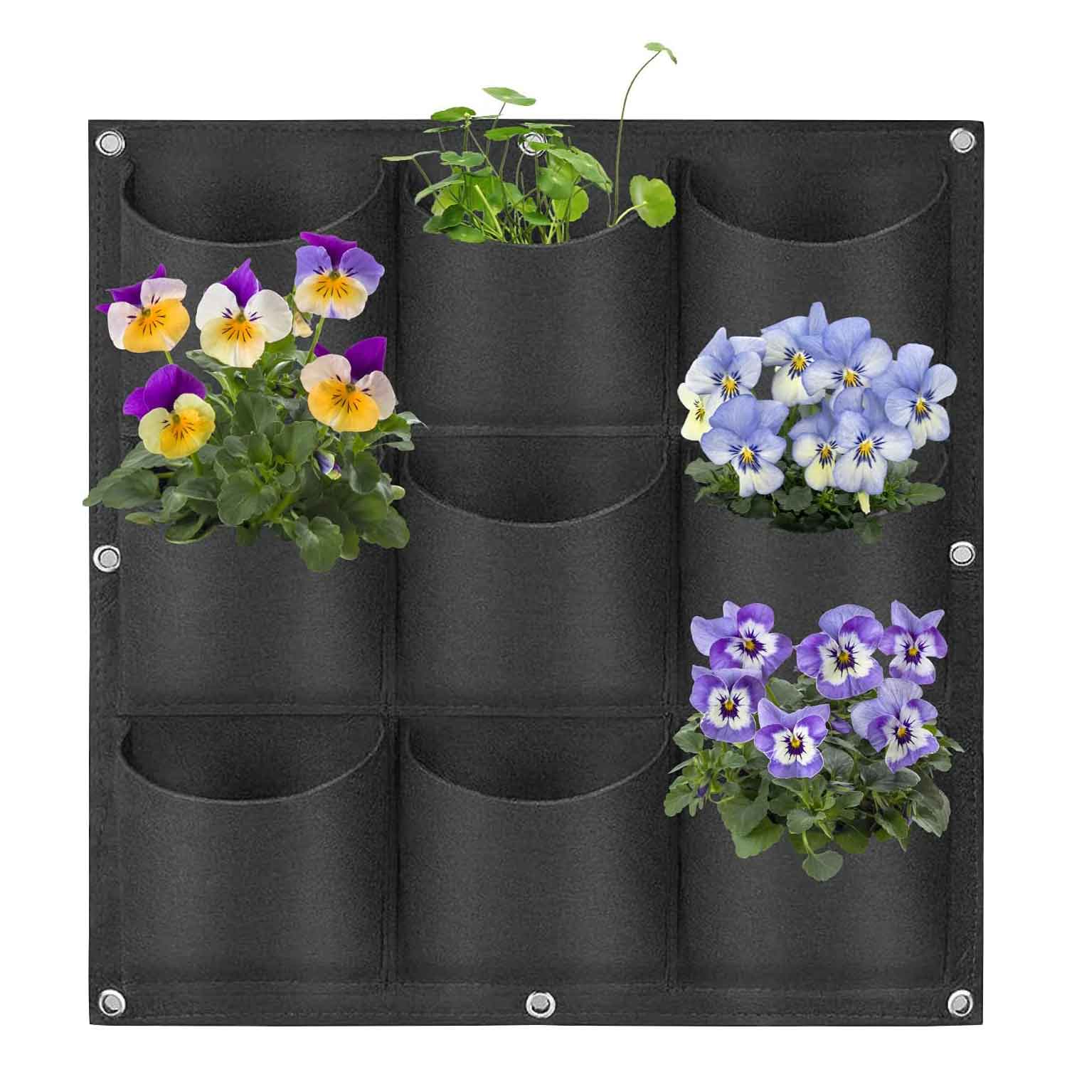 Wall Hanging Planter Planting Grow Bag Vertical Garden Vegetable Flower – Black, 9 Pockets