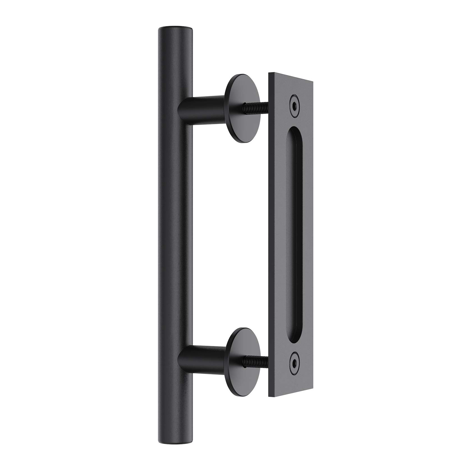 30cm Pull and Flush Barn Door Handle Square Handles set of Frosted Black Surface – Round