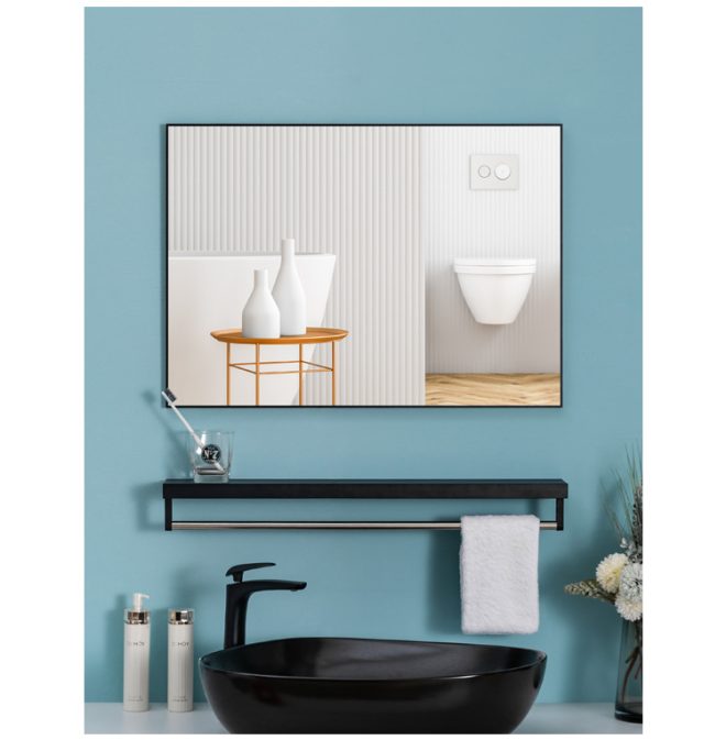 40x50cm Rectangle Wall Bathroom Mirror Bathroom Holder Vanity Mirror Corner Decorative Mirrors – Black