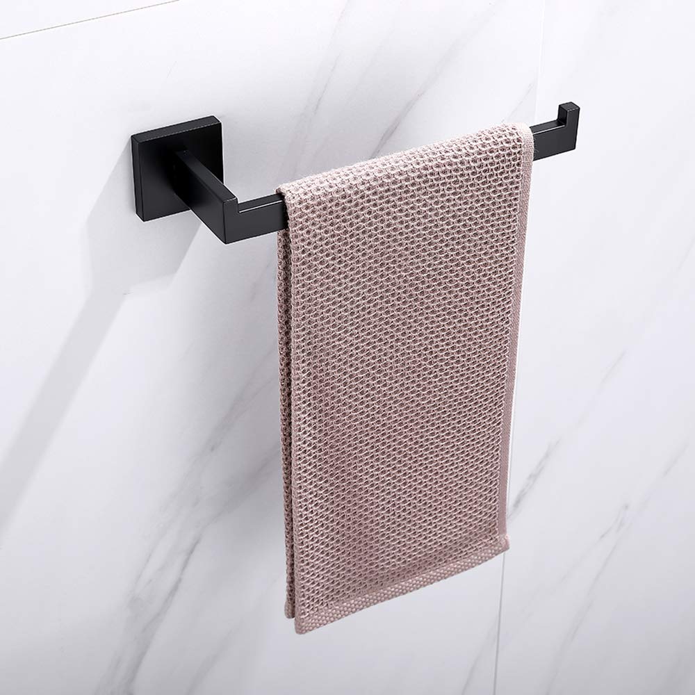 Square Hand Towel Holder Ring Wall Mounted Modern Towel Bar Bathroom Kitchen – Black