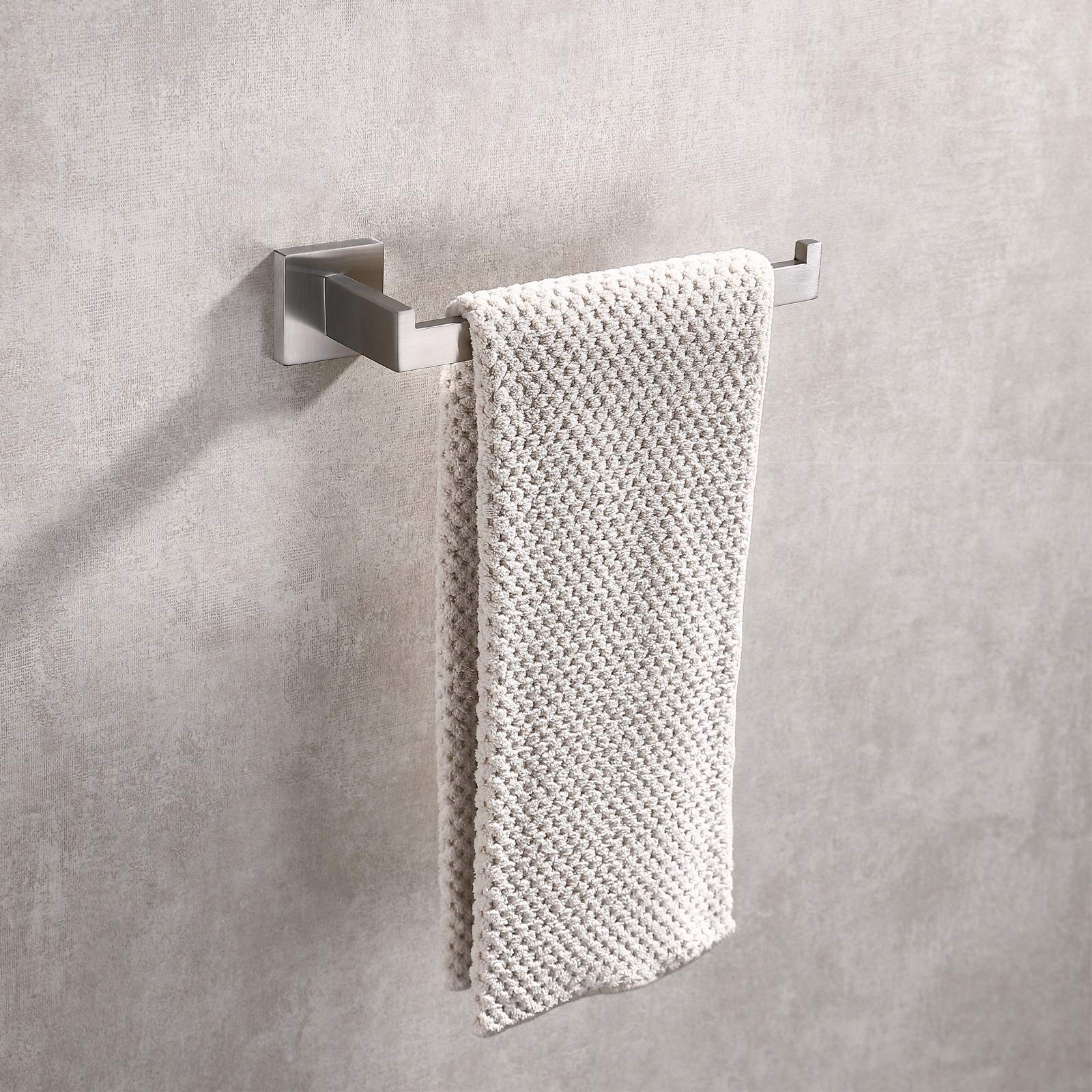 Square Hand Towel Holder Ring Wall Mounted Modern Towel Bar Bathroom Kitchen – Silver