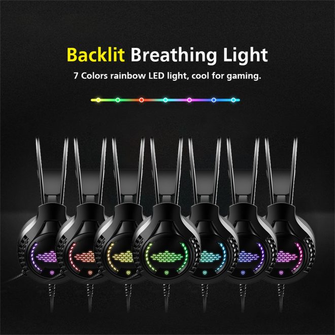 Rainbow Light Gaming Headset Flexible Microphone 7-Color Rainbow LED Lamp