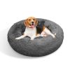 Dog Pet Cat Calming Bed Warm Plush Round  Nest Comfy Sleeping Bed – L, Dark Grey