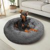 Dog Pet Cat Calming Bed Warm Plush Round  Nest Comfy Sleeping Bed – L, Dark Grey
