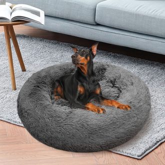 Dog Pet Cat Calming Bed Warm Plush Round Nest Comfy Sleeping Bed