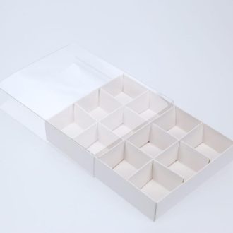 10 Pack of White Card Chocolate Sweet Soap Product Reatail Gift Box – 12 bay 4x4x3cm Compartments – Clear Slide On Lid