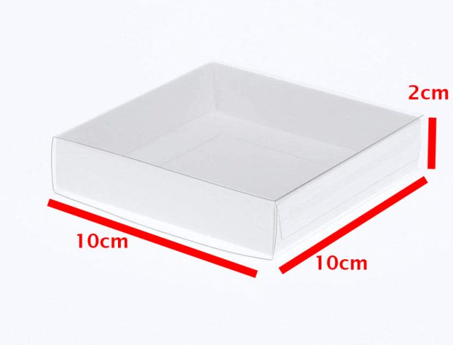 10 Pack of 10cm Square Invitation Coaster Favor Function product Presentation Cookie Biscuit Patisserie Gift Box – White Card with Clear Sl – 10x10x2 cm