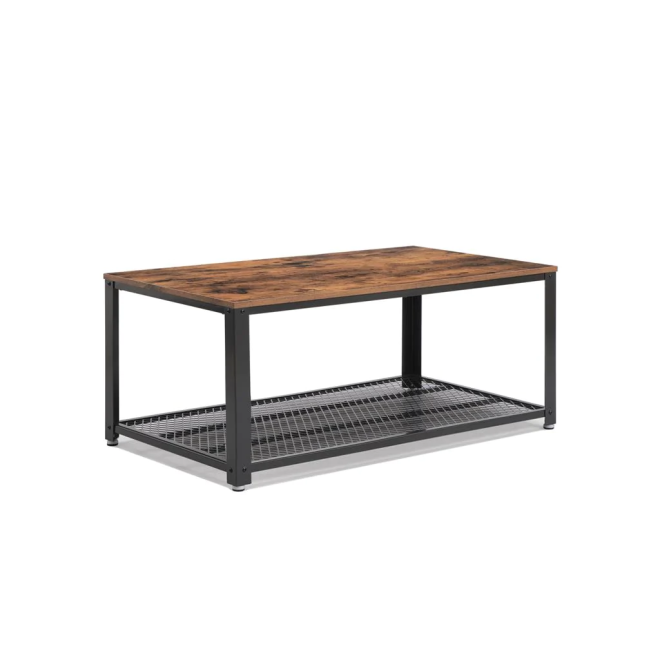 Industrial Rectangle Coffee Table with Storage Shelf Rustic Brown