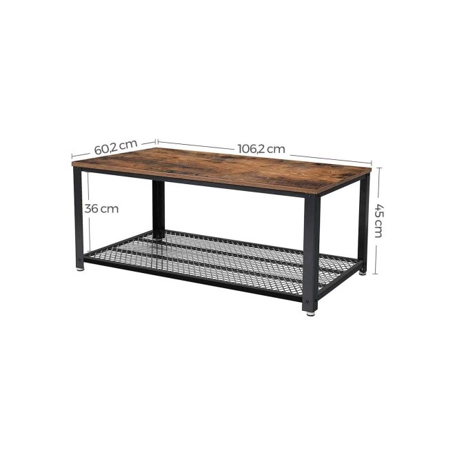 Industrial Rectangle Coffee Table with Storage Shelf Rustic Brown