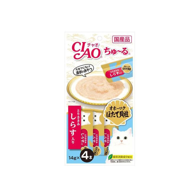Churu Puree Cat Wet Treat- Chicken Fillet With Scallop Whitebait 14G X 4 SC-103 X6