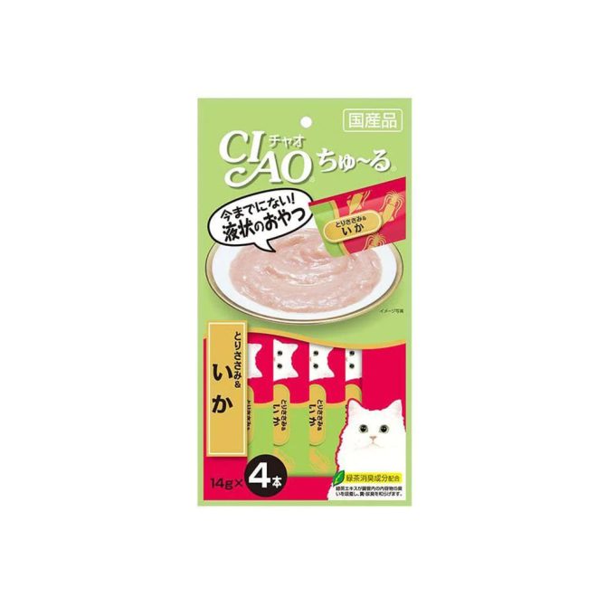 Churu Puree Cat Wet Treat- Chicken Fillet Squid- 14G X 4 SC-79 X6
