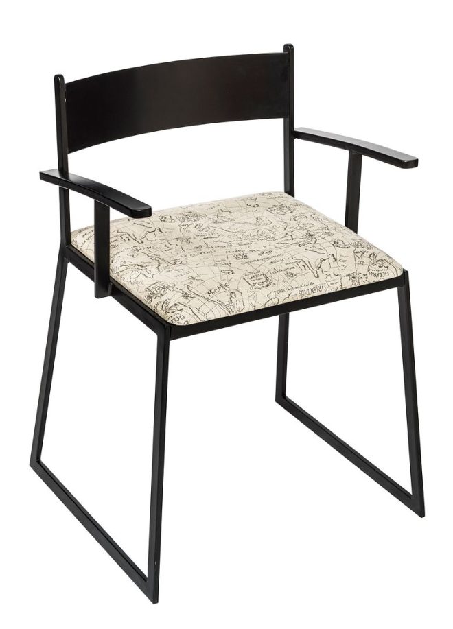 Black Metal Dining Chairs with Upholstered Seat – Set of 2