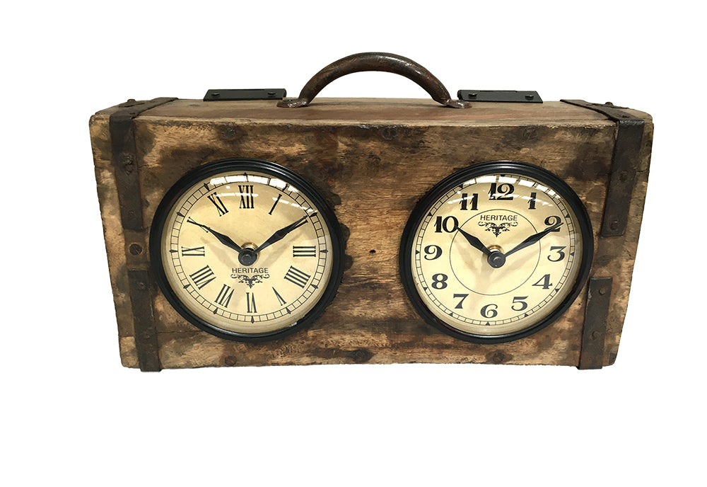 Table Clock – Brick Mould Dual Dial