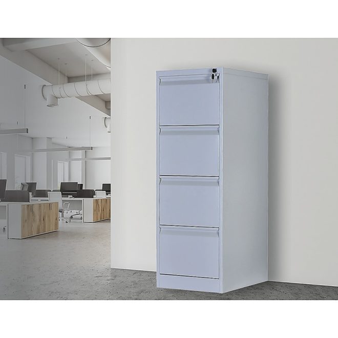 Drawer Shelf Office Gym Filing Storage Locker Cabinet – Grey, 4-Drawer