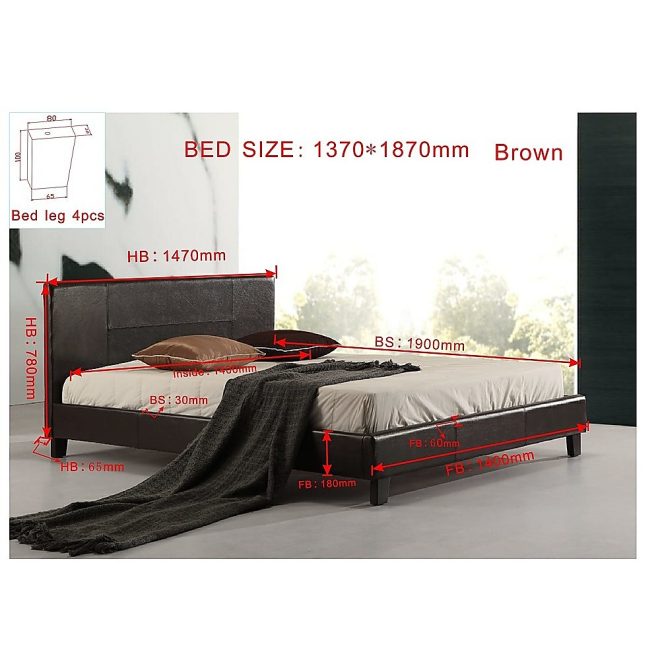 PU Leather Bed Frame – DOUBLE, Brown