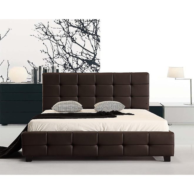 PU Leather Deluxe Bed Frame – DOUBLE, Brown