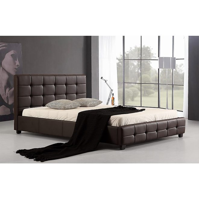 PU Leather Deluxe Bed Frame – QUEEN, Brown