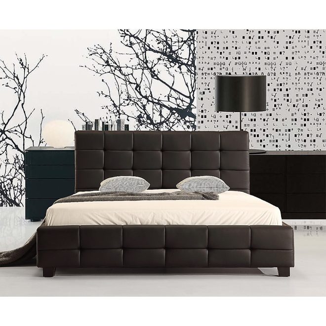 PU Leather Deluxe Bed Frame – QUEEN, Black