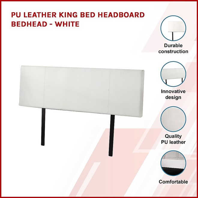 PU Leather Headboard Bedhead – KING, White