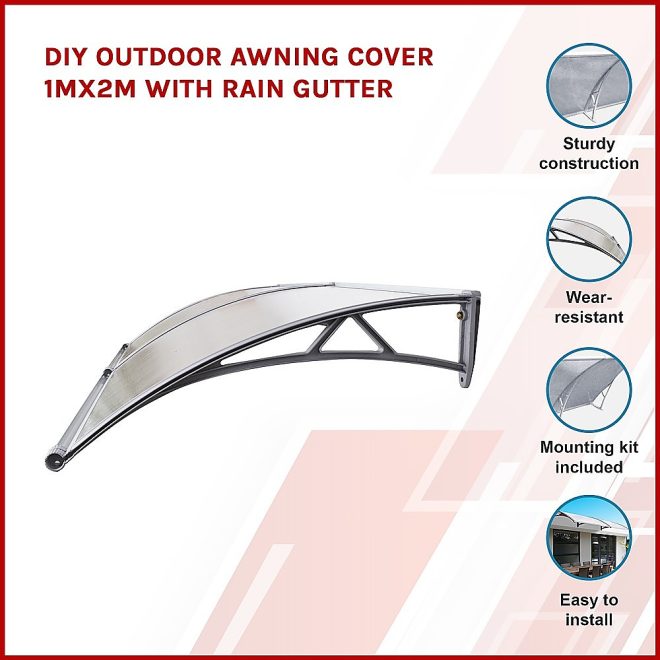 DIY Outdoor Awning Cover with Rain Gutter – 1 x 2 M