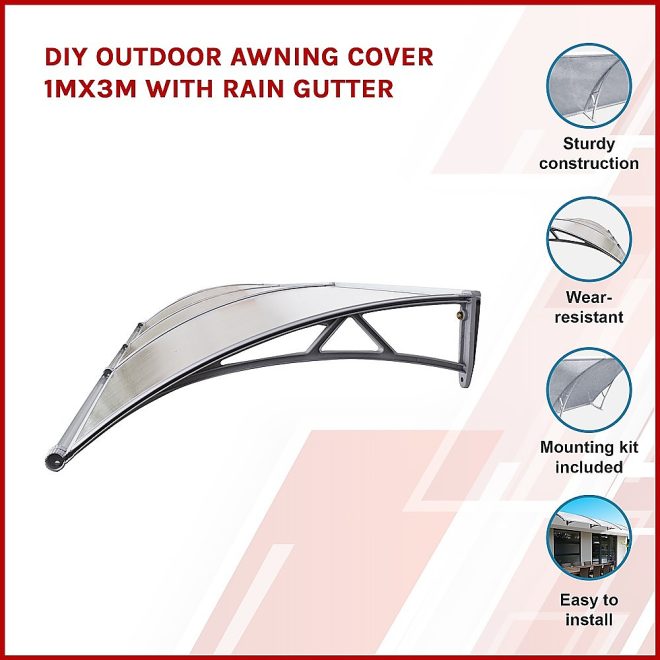 DIY Outdoor Awning Cover with Rain Gutter – 1 x 3 M