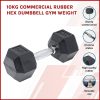 Commercial Rubber Hex Dumbbell Gym Weight – 10 KG