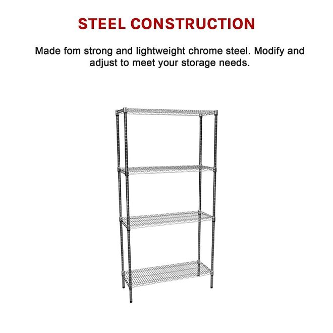 Modular Chrome Wire Storage Shelf Steel Shelving – 900 x 350 x 1800 mm