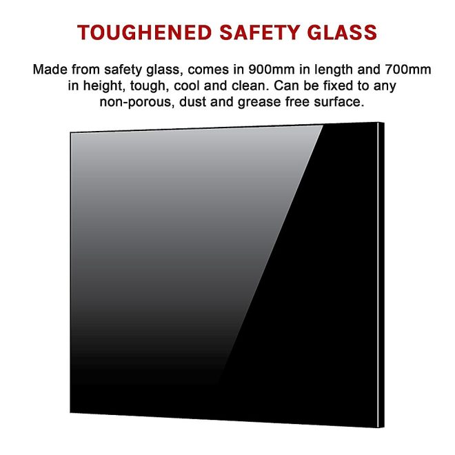 Toughened Glass Kitchen Splashback – 90 x 70 cm, Black