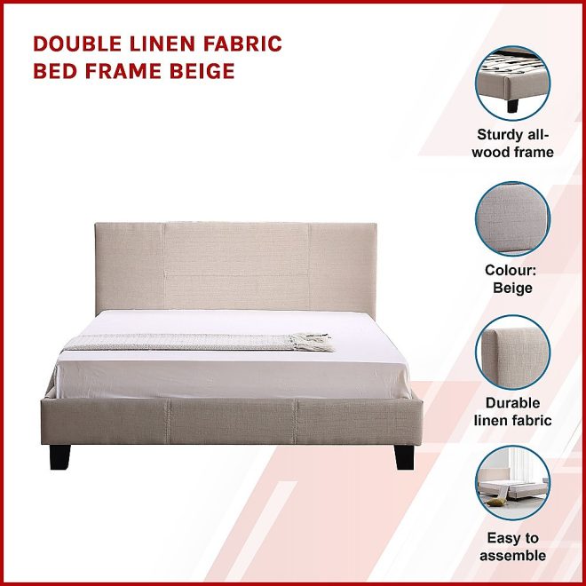 Linen Fabric Bed Frame – DOUBLE, Beige
