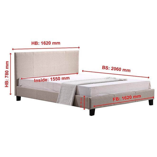Linen Fabric Bed Frame – QUEEN, Beige
