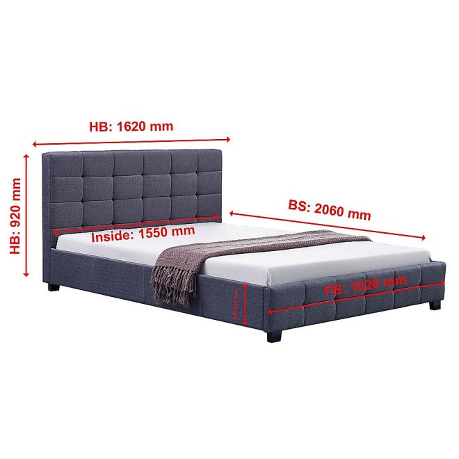 Linen Fabric Deluxe Bed Frame – QUEEN, Grey