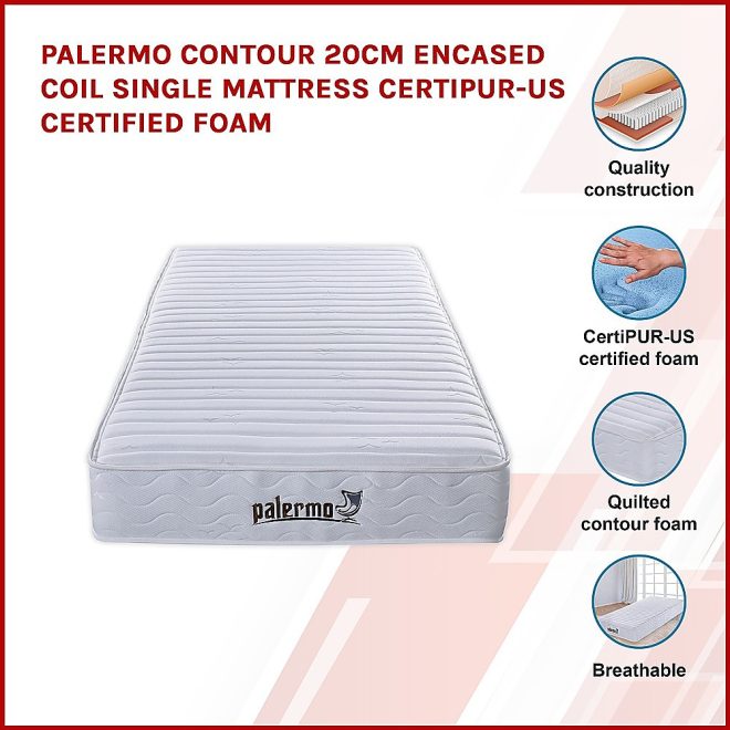 Contour 20cm Encased Coil Mattress CertiPUR-US Certified Foam – SINGLE