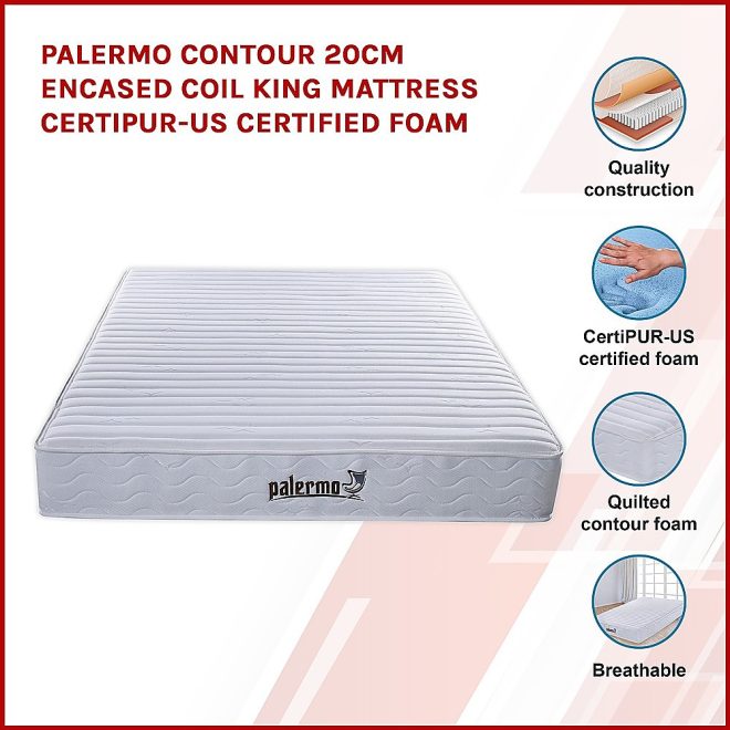 Contour 20cm Encased Coil Mattress CertiPUR-US Certified Foam – KING