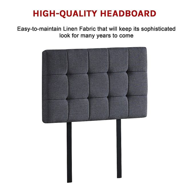 Linen Fabric Bed Deluxe Headboard Bedhead – SINGLE, Grey
