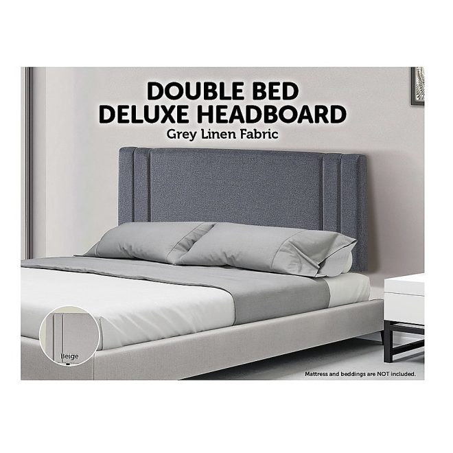Linen Fabric Bed Deluxe Headboard Bedhead – DOUBLE, Grey