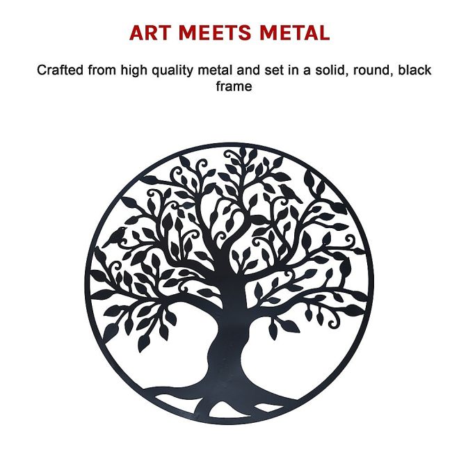 Black Tree of Life Wall Art Hanging Metal Iron Sculpture Garden – 99 cm