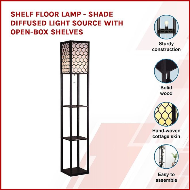 Shelf Floor Lamp – Shade Diffused Light Source with Open-Box Shelves – Style B