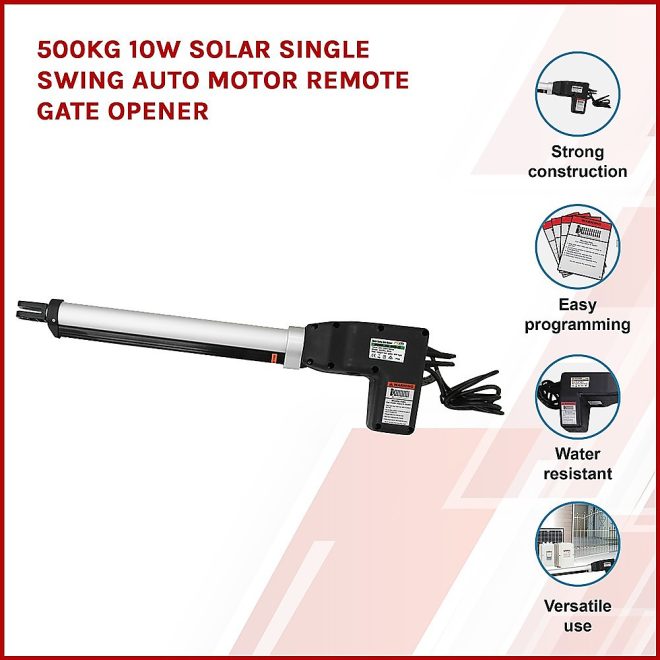 500KG Solar Single Swing Auto Motor Remote Gate Opener – 10W