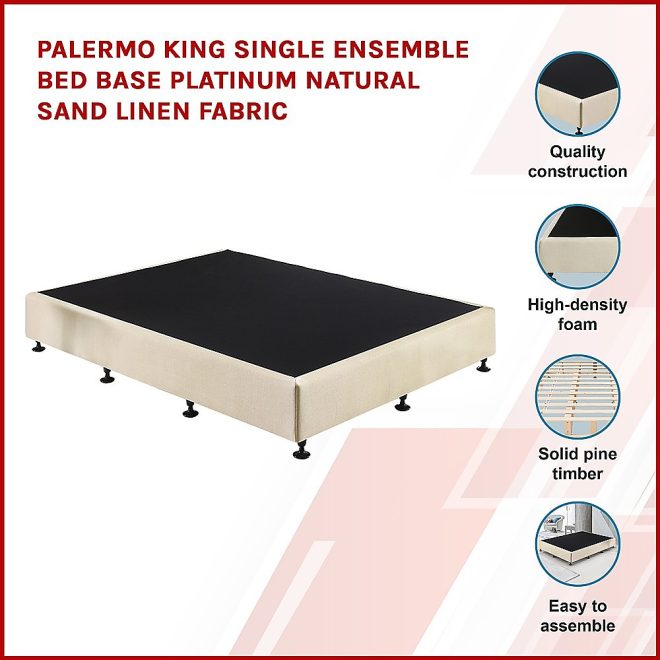Palermo Ensemble Bed Base Linen Fabric – KING SINGLE, Platinum Natural Sand