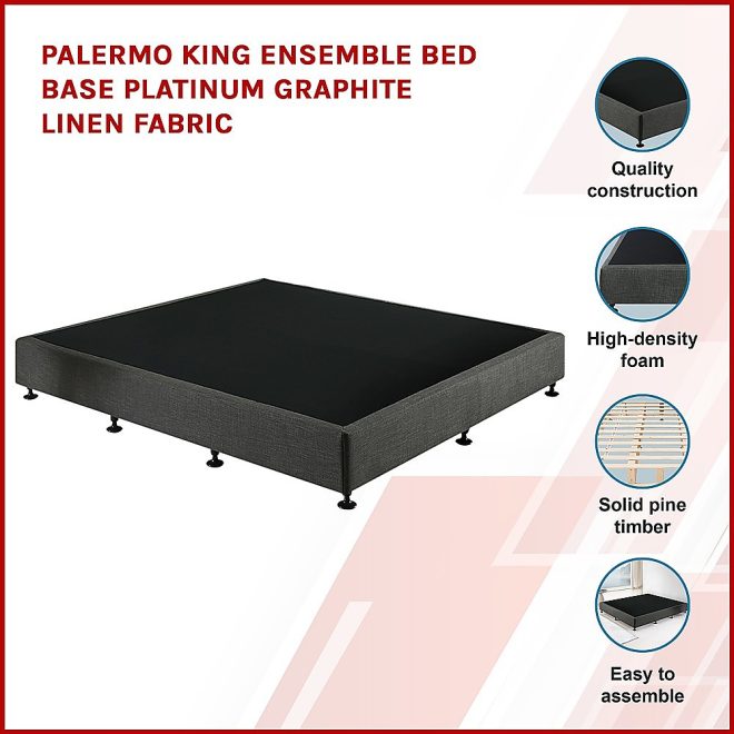 Palermo Ensemble Bed Base Linen Fabric – KING, Platinum Graphite