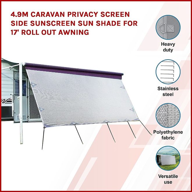 Caravan Privacy Screen Side Sunscreen Sun Shade for 17′ Roll Out Awning – 4.9 x 1.8 M