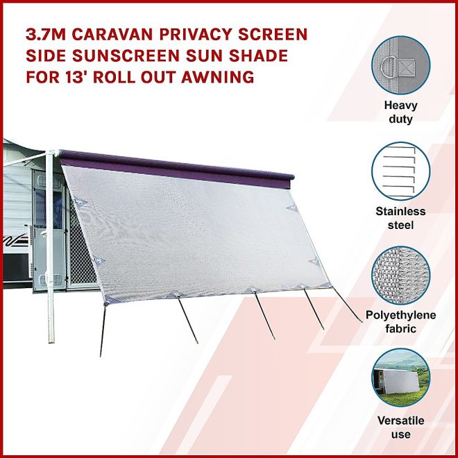 Caravan Privacy Screen Side Sunscreen Sun Shade for 17′ Roll Out Awning – 3.7 x 1.8 M