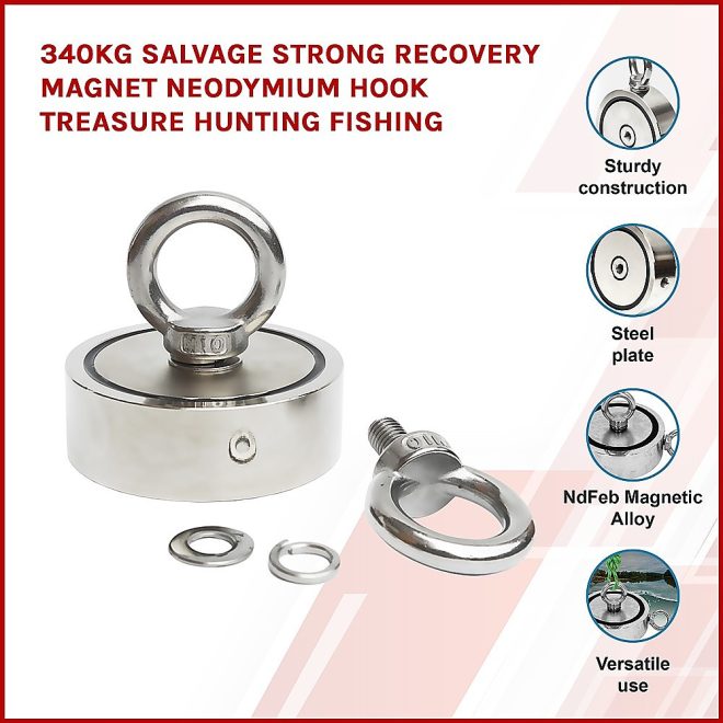 Salvage Strong Recovery Magnet Neodymium Hook Treasure Hunting Fishing – 340 KG