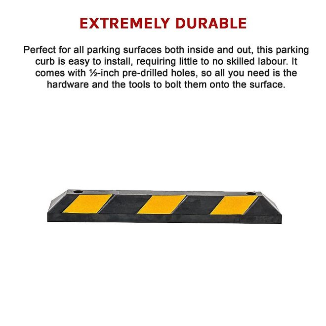 Heavy Duty Rubber Curb Parking Guide Wheel Driveway Stopper Reflective Yellow – 90 cm