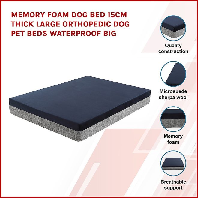 Memory Foam Dog Bed Thick Large Orthopedic Dog Pet Beds Waterproof Big – 120 x 90 x 15 cm
