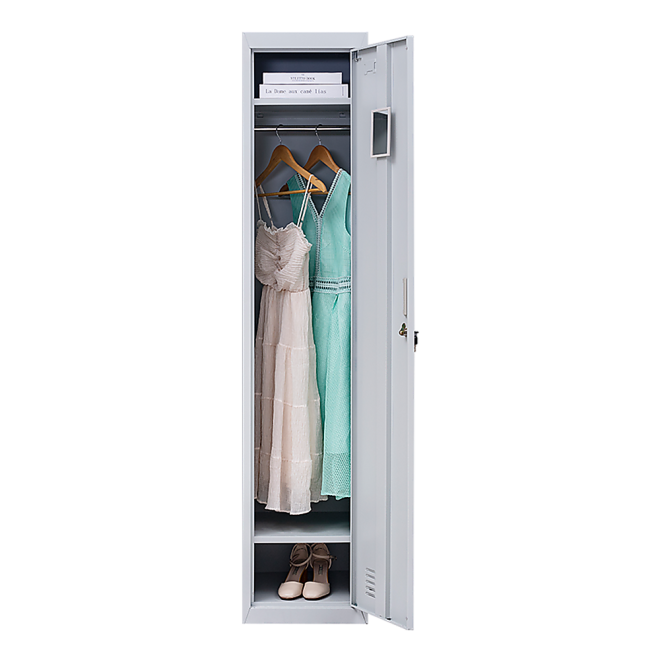 One-Door Office Gym Shed Clothing Locker Cabinet – Grey, Standard Lock