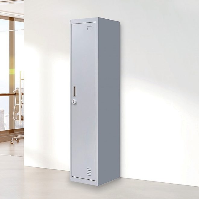 One-Door Office Gym Shed Clothing Locker Cabinet – Grey, 3-Digit Combination Lock